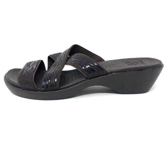 Crocs Molalla Sandals Womens Size 8 Brown Zebra Comfy Cross Strappy Slip On - Picture 6 of 13